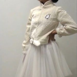 Cream Faux Jacket & Skirt